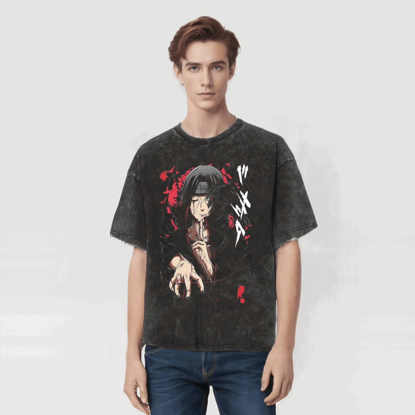 Naruto T-shirt Itachi Uchiha - Anime Motiv Streetwear Harajuku - Washed Vintage