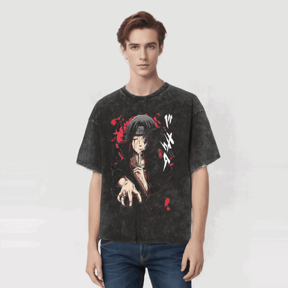 Naruto T-shirt Itachi Uchiha - Anime Motiv Streetwear Harajuku - Washed Vintage