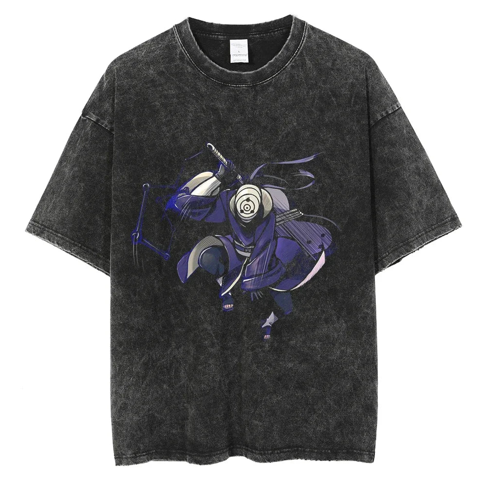 Naruto T-shirt Uchiha - Anime Motiv Streetwear Harajuku - Washed Vintage