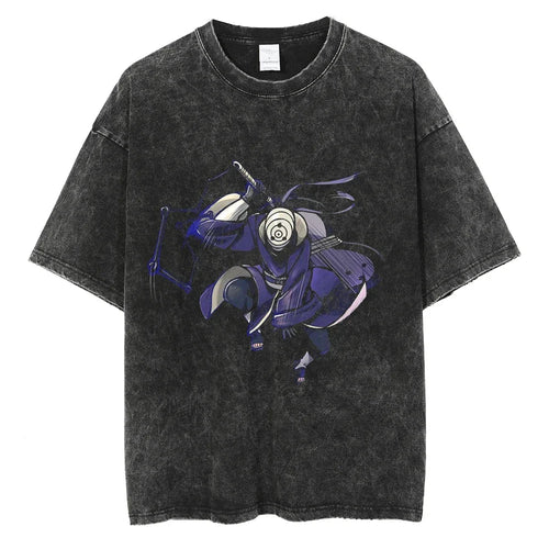 Naruto T-shirt Uchiha - Anime Motiv Streetwear Harajuku - Washed Vintage