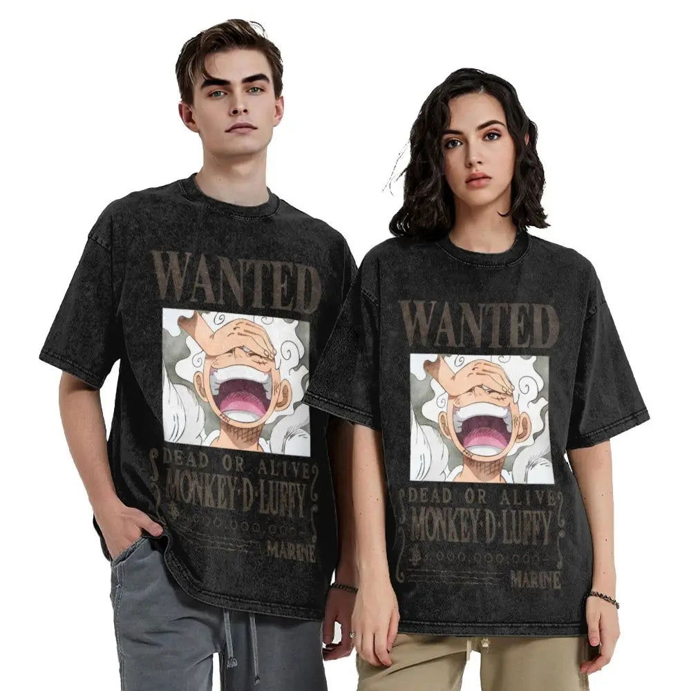 One Piece - Monkey D. Luffy Manga Anime Motiv Washed Vintage T-Shirt Herren
