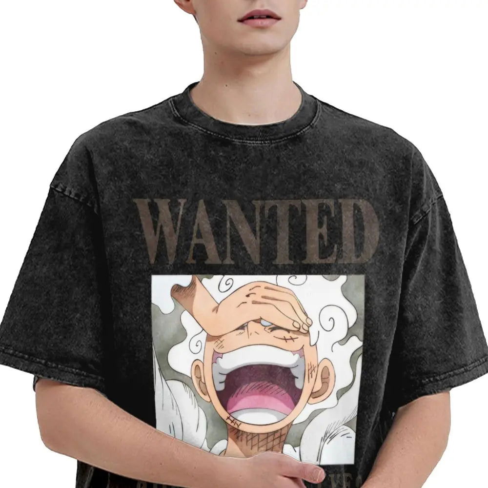 One Piece - Monkey D. Luffy Manga Anime Motiv Washed Vintage T-Shirt Herren