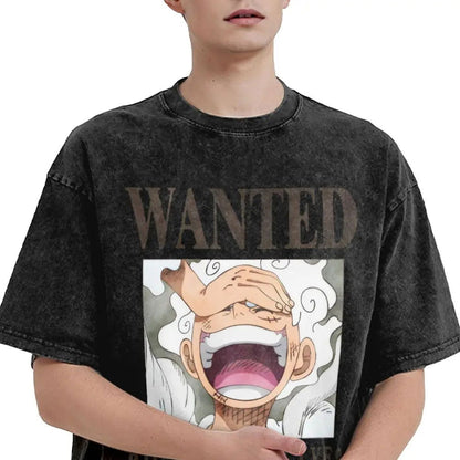 One Piece - Monkey D. Luffy Manga Anime Motiv Washed Vintage T-Shirt Herren