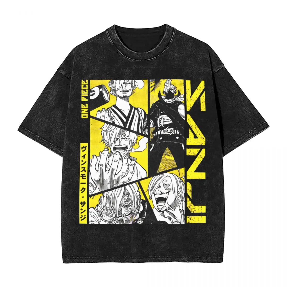 One Piece - Sanji Anime Motiv Washed Vintage T-Shirt Herren
