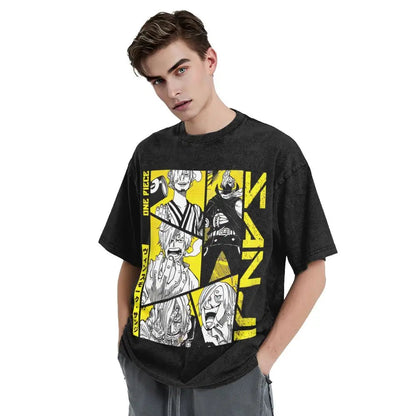 One Piece - Sanji Anime Motiv Washed Vintage T-Shirt Herren