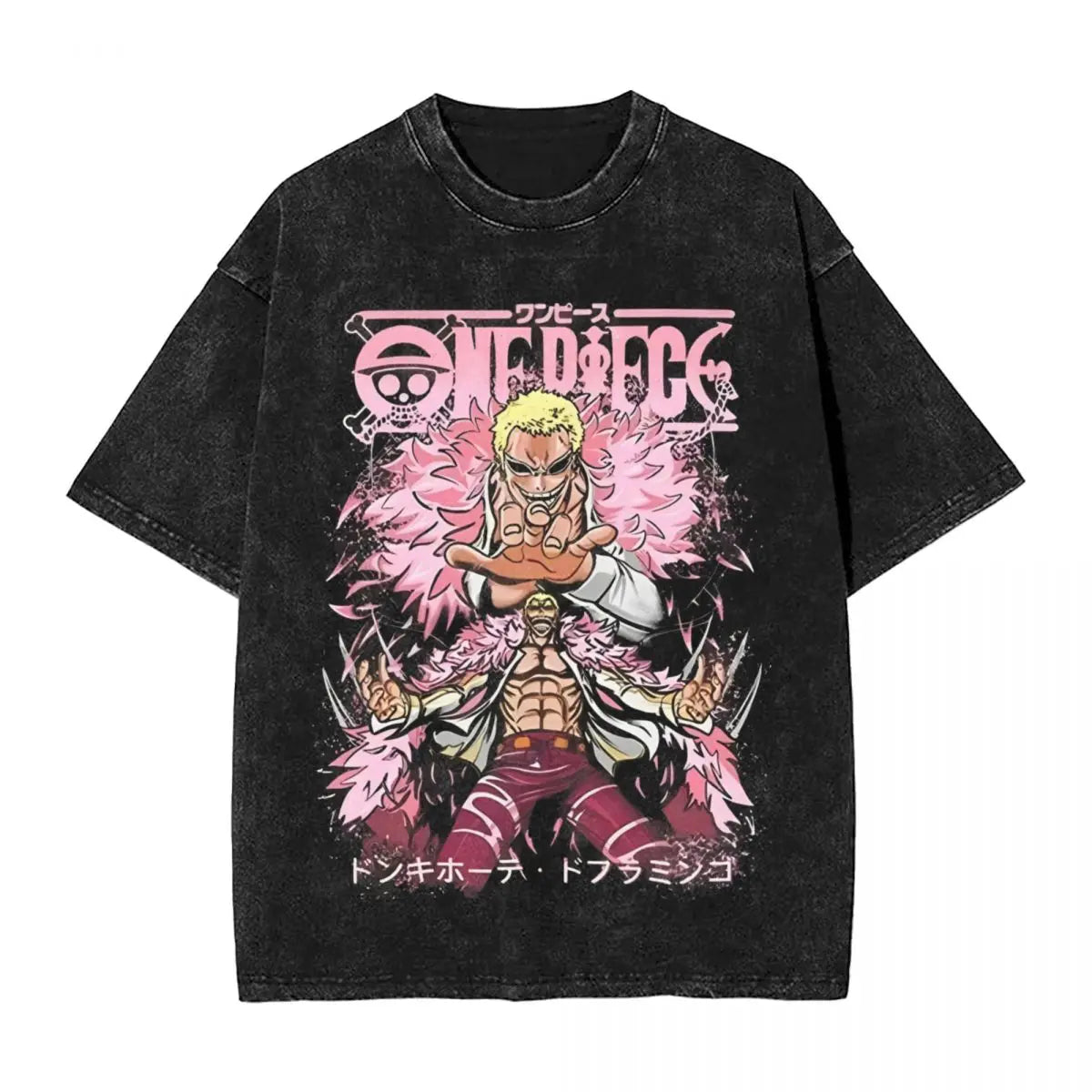 One Piece T-Shirt Herren - Doflamingo Manga Anime Motiv Washed Vintage