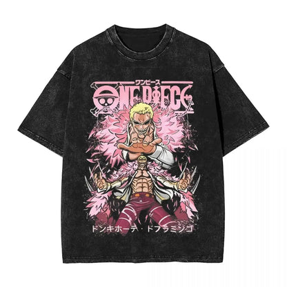 One Piece T-Shirt Herren - Doflamingo Manga Anime Motiv Washed Vintage