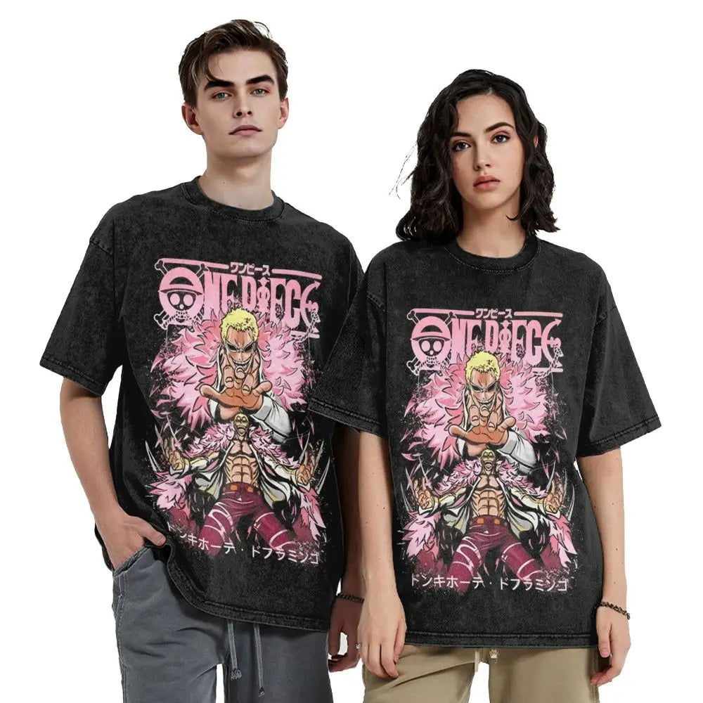One Piece T-Shirt Herren - Doflamingo Manga Anime Motiv Washed Vintage