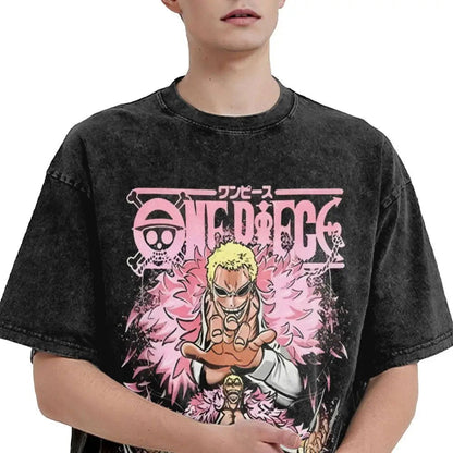 One Piece T-Shirt Herren - Doflamingo Manga Anime Motiv Washed Vintage