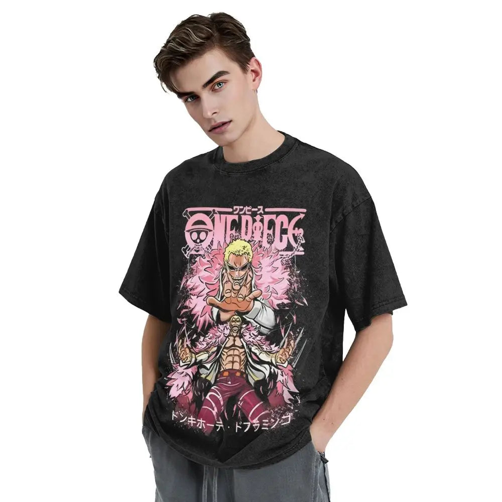One Piece T-Shirt Herren - Doflamingo Manga Anime Motiv Washed Vintage