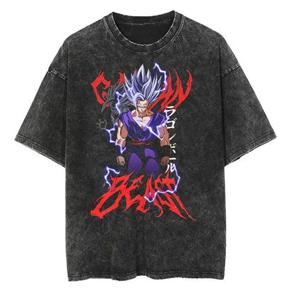 Saiyan Dragon Ball Washed Vintage Oversize T-Shirt Herren - Anime Motiv Streetwear