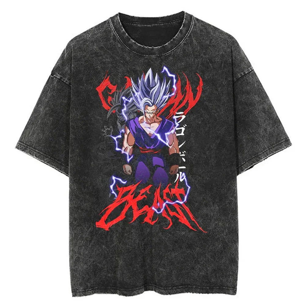 Saiyan Dragon Ball Washed Vintage Oversize T-Shirt Herren - Anime Motiv Streetwear