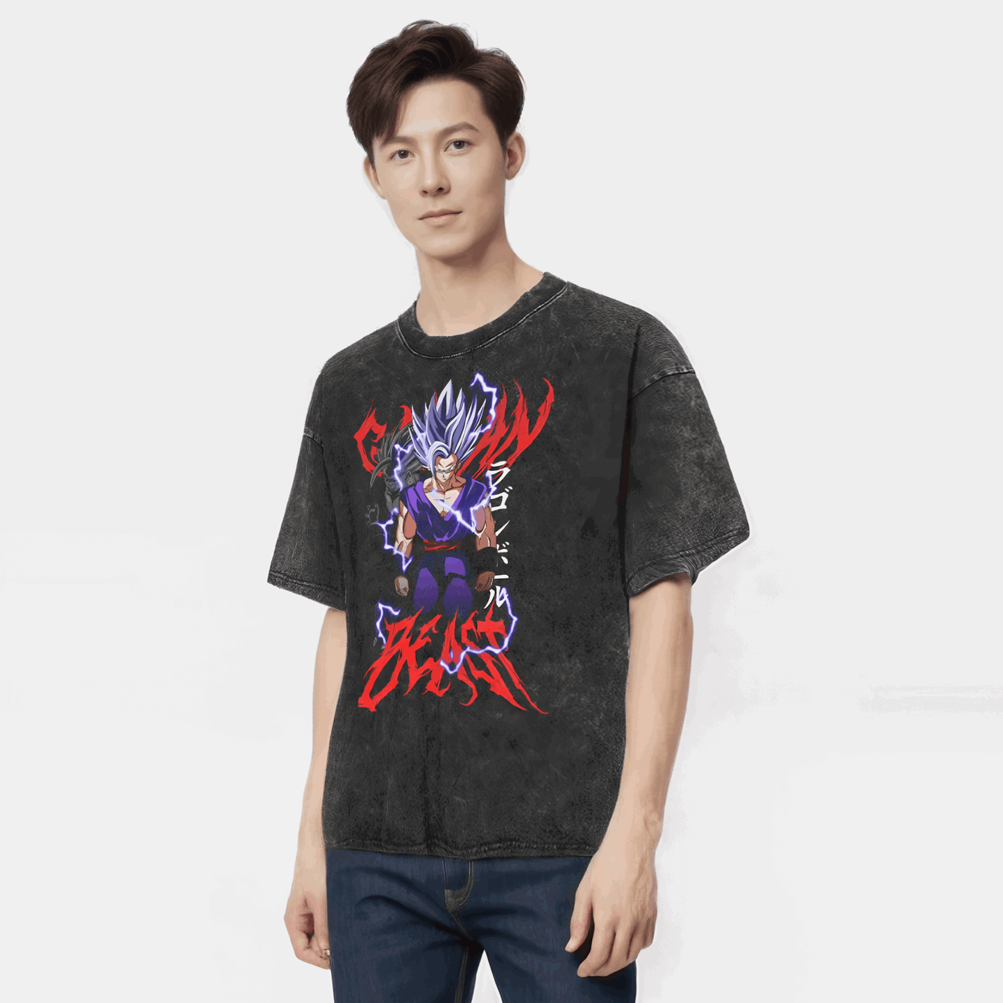 Saiyan Dragon Ball Washed Vintage Oversize T-Shirt Herren - Anime Motiv Streetwear