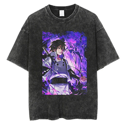 Sasuke Naruto T-shirt - Anime Motiv Streetwear Harajuku - Washed Vintage