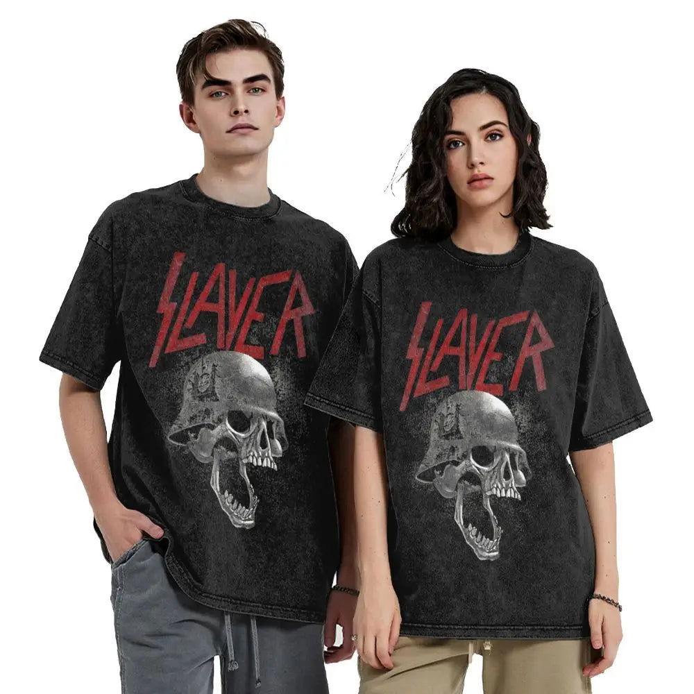 Slayer Skull Helmet Washed T-Shirt Herren Streetwear