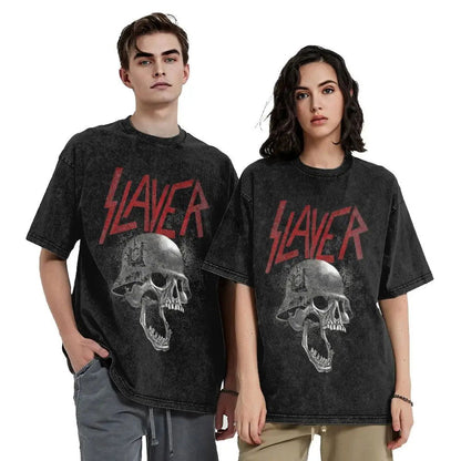 Slayer Skull Helmet Washed T-Shirt Herren Streetwear