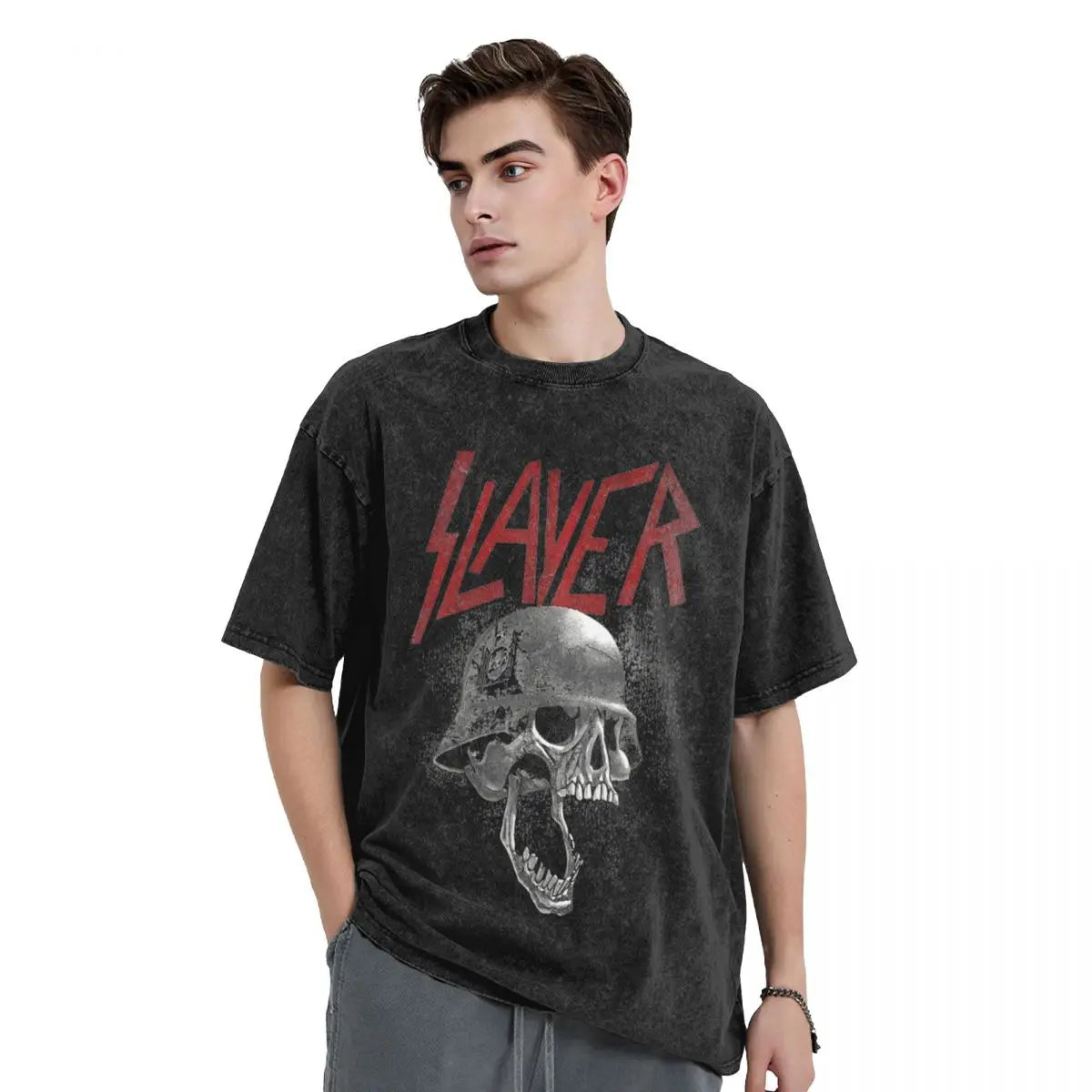 Slayer Skull Helmet Washed T-Shirt Herren Streetwear