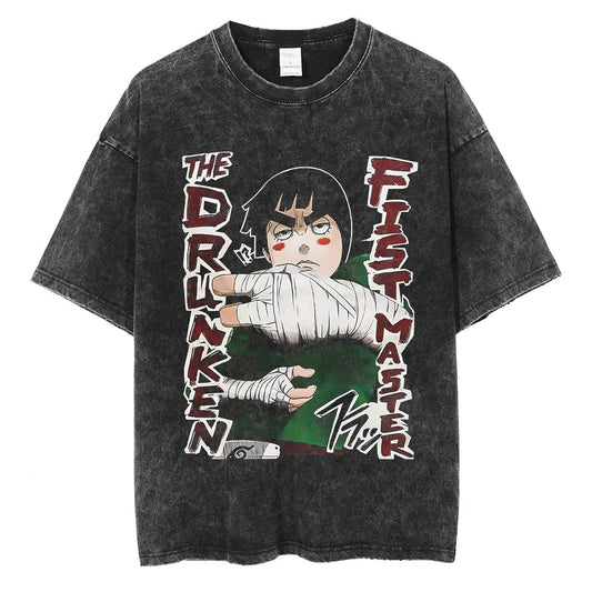 The Drunken Fist Master Naruto T-shirt - Anime Motiv Streetwear Harajuku - Washed Vintage