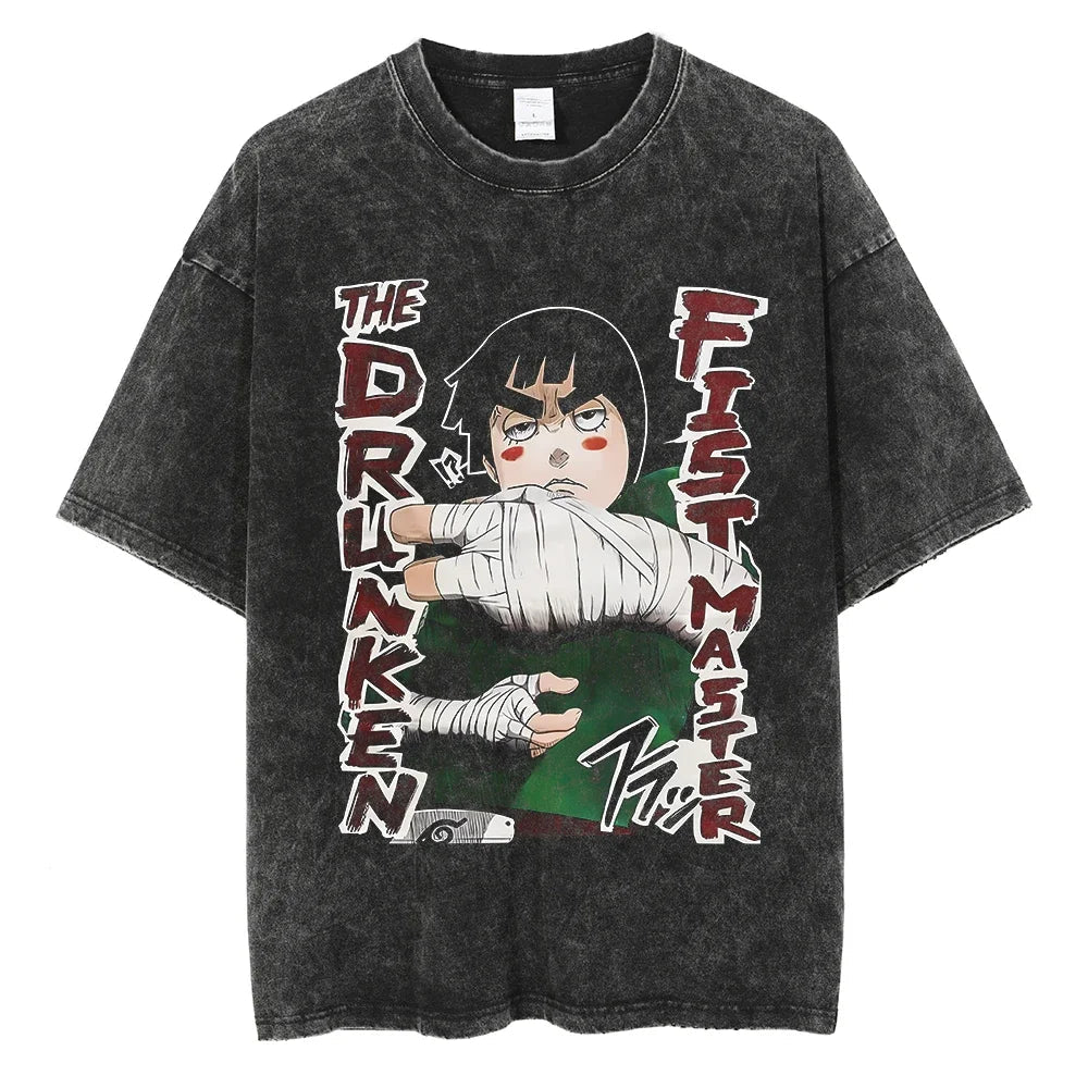 The Drunken Fist Master Naruto T-shirt - Anime Motiv Streetwear Harajuku - Washed Vintage