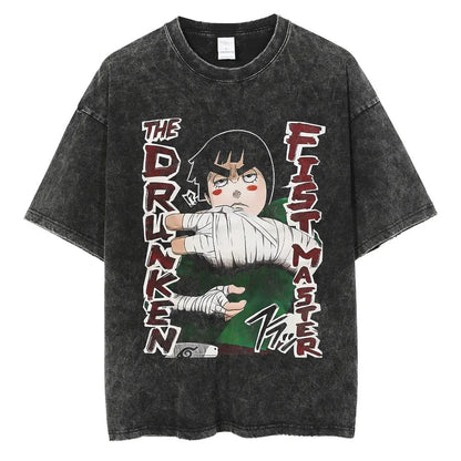 The Drunken Fist Master Naruto T-shirt - Anime Motiv Streetwear Harajuku - Washed Vintage