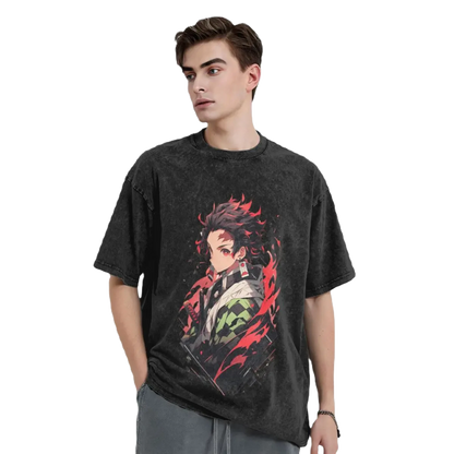Anime Motiv Tee Washed Cotton Vintage -  Demon Slayers