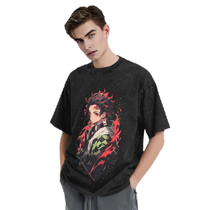 Anime Motiv Tee Washed Cotton Vintage -  Demon Slayers