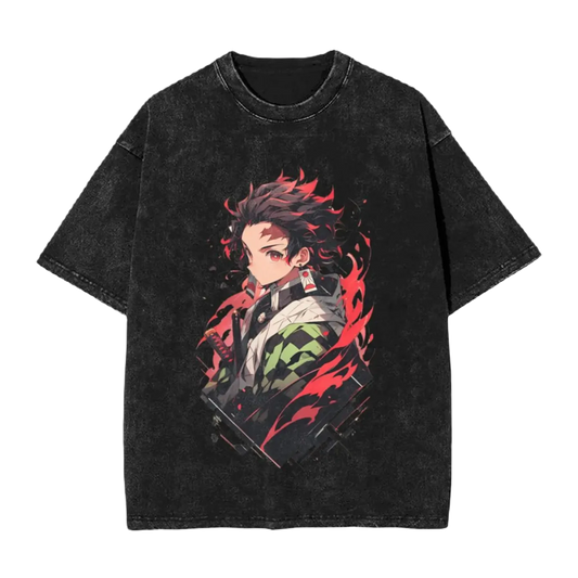 Anime Motiv Tee Washed Cotton Vintage -  Demon Slayers