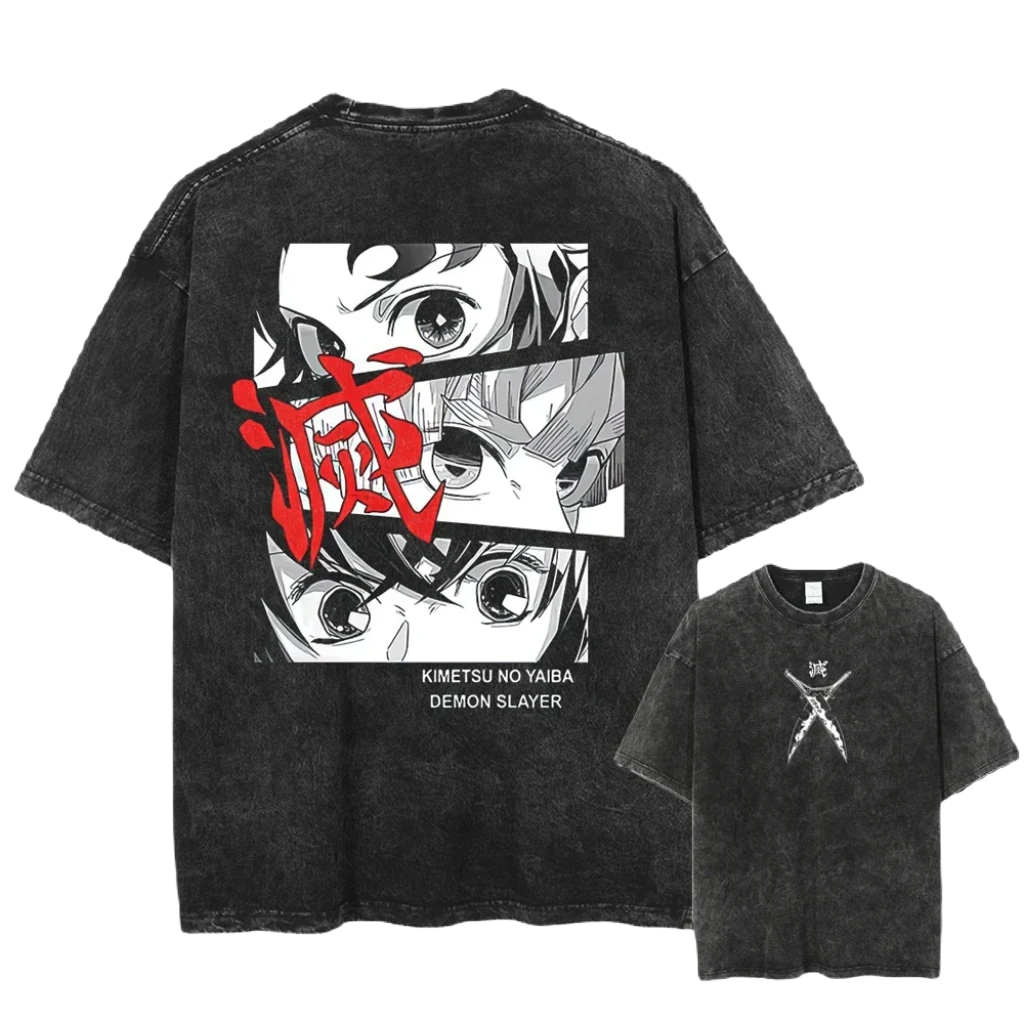 Anime Motiv Demon Slayer - Kimetsu no Yaiba Washed Tee - Cotton Vintage