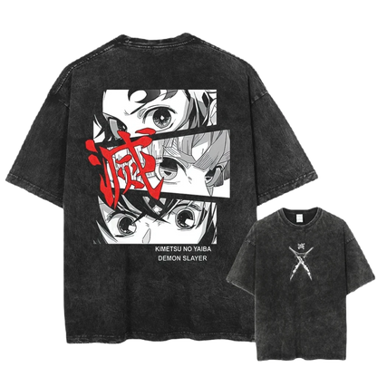 Anime Motiv Demon Slayer - Kimetsu no Yaiba Washed Tee - Cotton Vintage