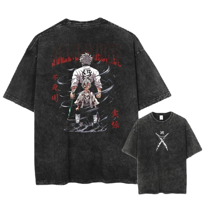 Anime Motiv Demon Slayer - Kimetsu no Yaiba Washed Tee - Cotton Vintage