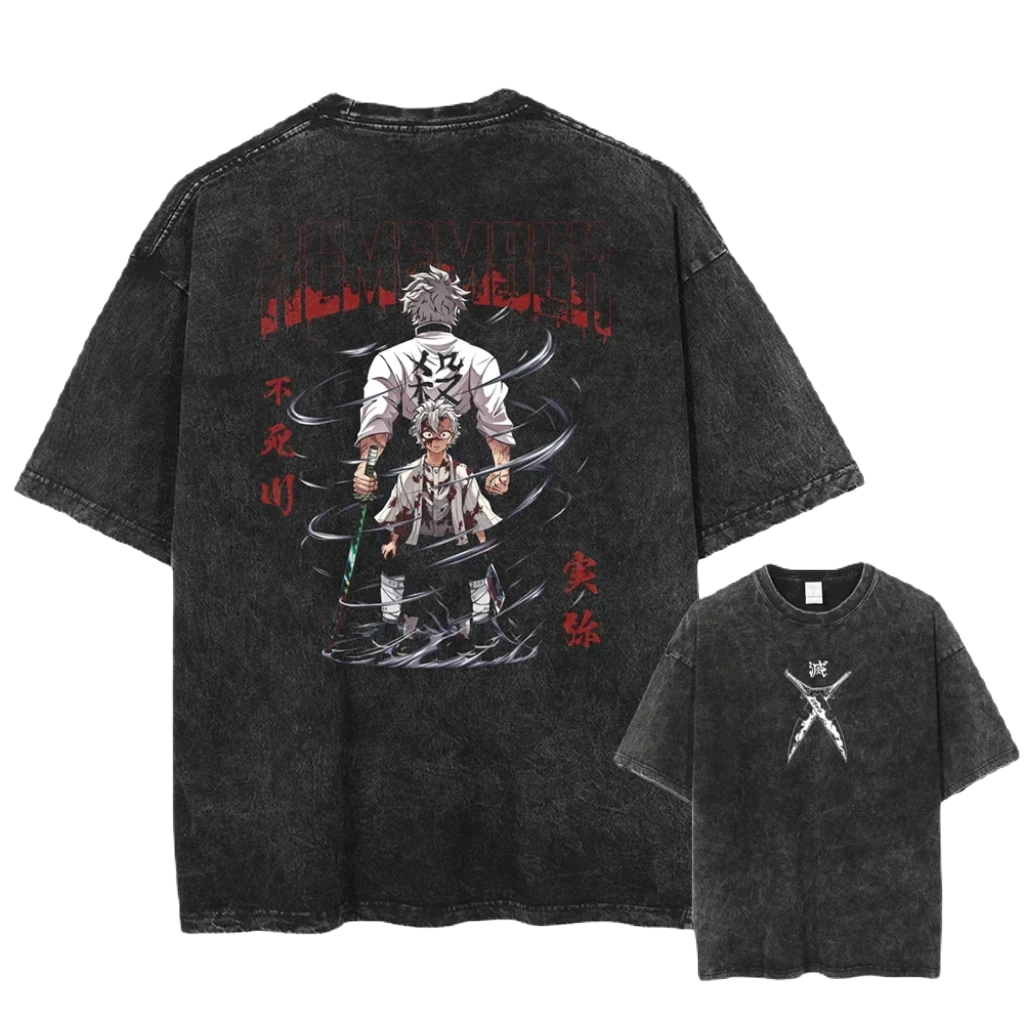 Anime Motiv Demon Slayer - Kimetsu no Yaiba Washed Tee - Cotton Vintage