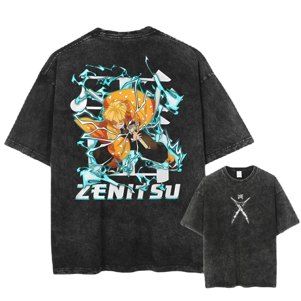 Anime Motiv Demon Slayer Washed Tee - Piggy Cotton Vintage