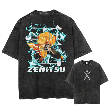 Anime Motiv Demon Slayer Washed Tee - Piggy Cotton Vintage