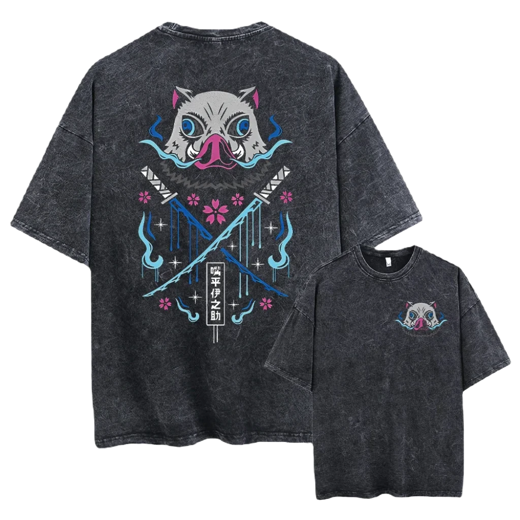 Anime Motiv Demon Slayer Washed Tee - Piggy Cotton Vintage