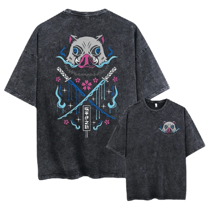 Anime Motiv Demon Slayer Washed Tee - Piggy Cotton Vintage