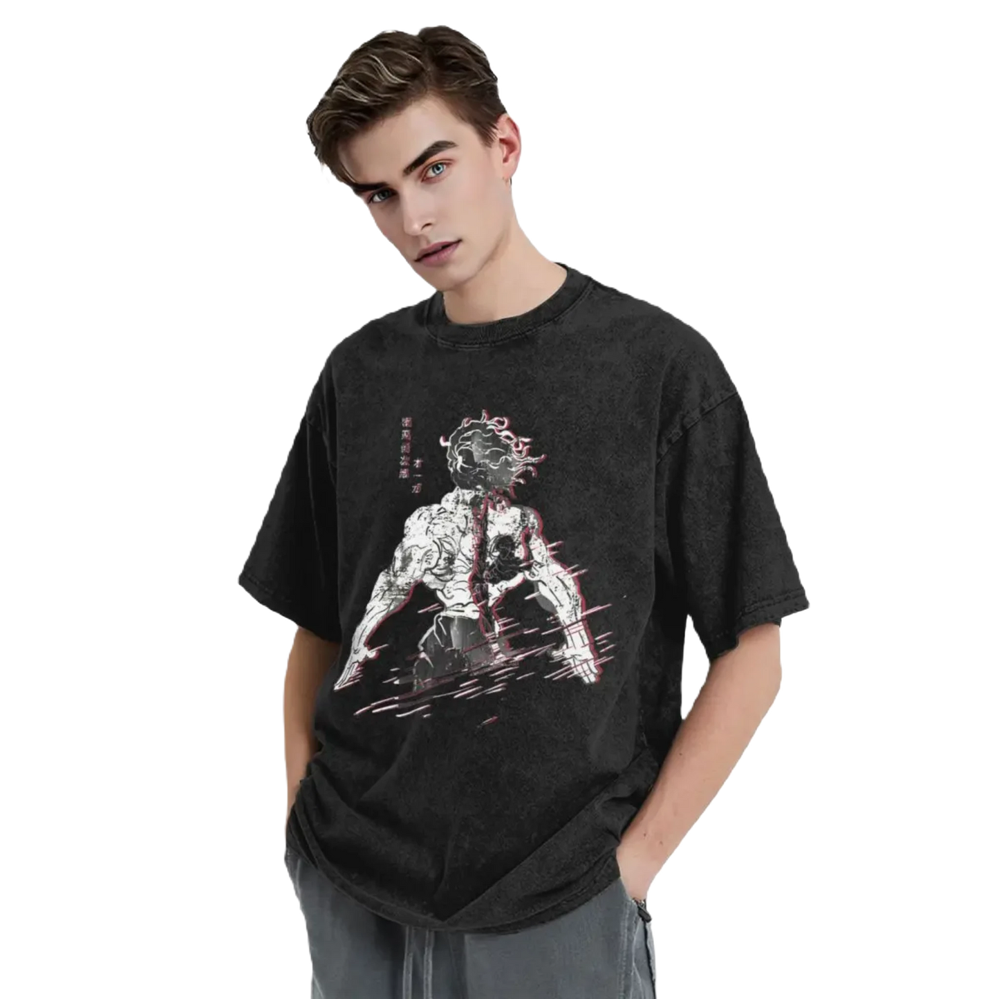 Yujiro Hanma - Anime Motiv Washed Streetwear T-Shirt Herren - Legacy Baki The Grappler