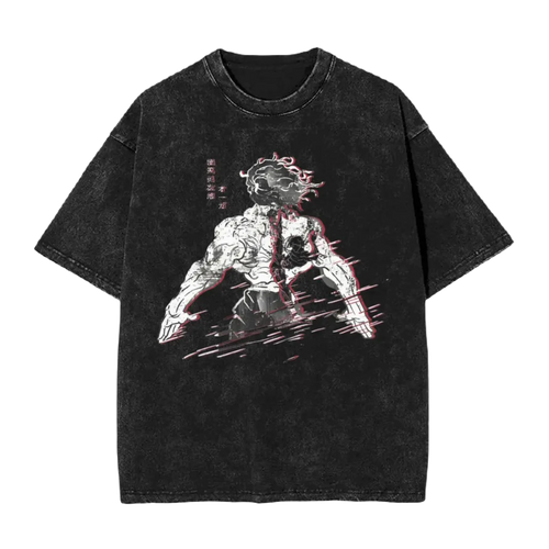 Yujiro Hanma - Anime Motiv Washed Streetwear T-Shirt Herren - Legacy Baki The Grappler
