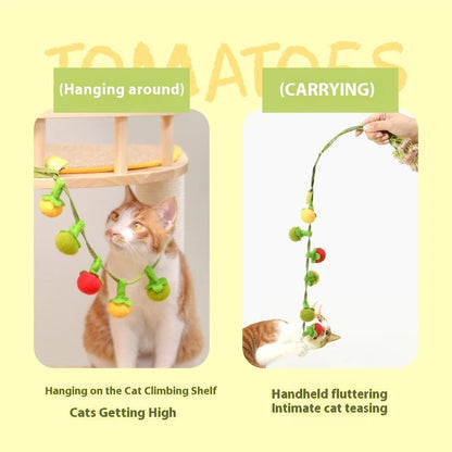 Hanging Cat Toy – Wool Felt Tomato Vine with Catnip & Bell for Interactive Play